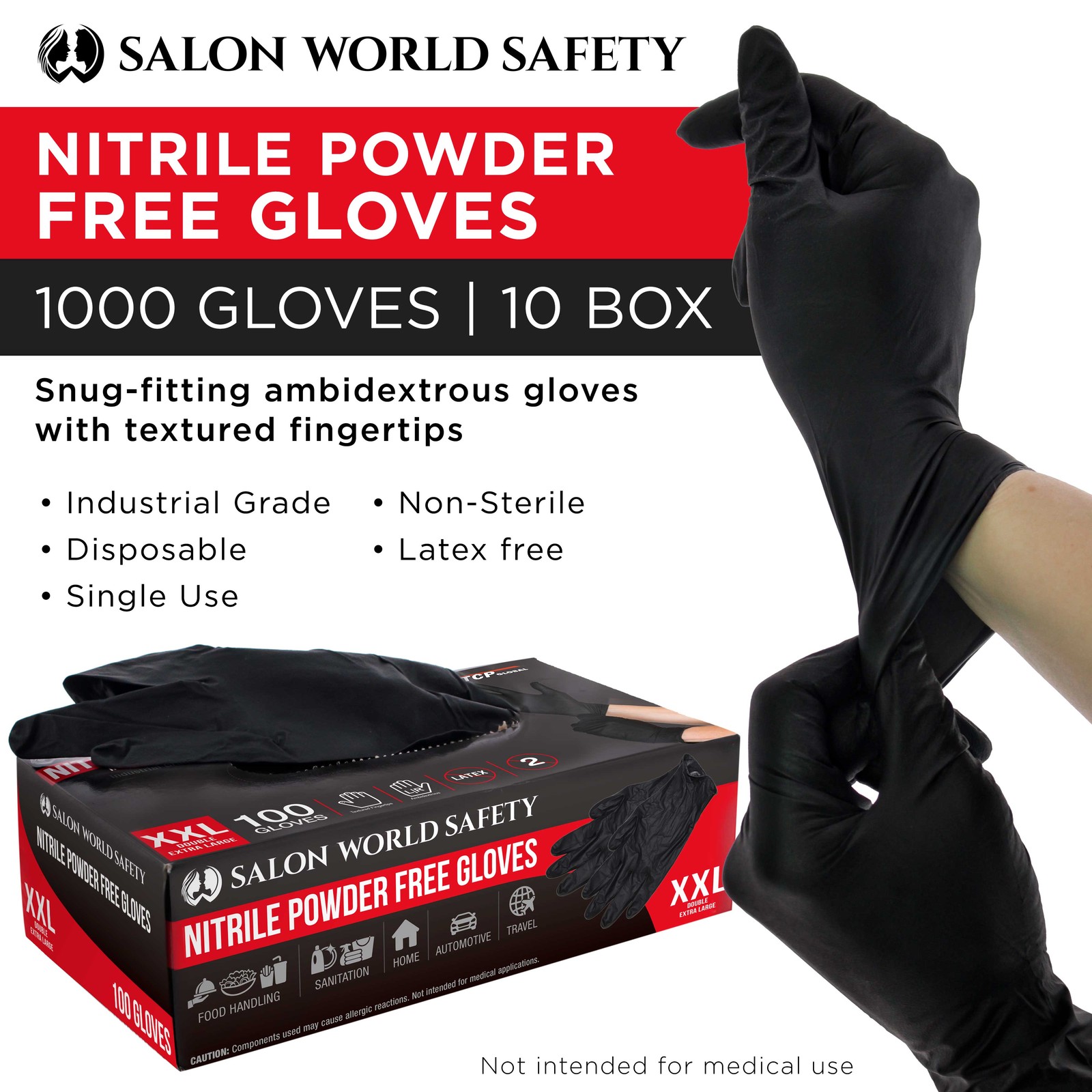 Black Nitrile Disposable Gloves, 10 Boxes of 100, XX-Large, 4 Mil – Latex Free