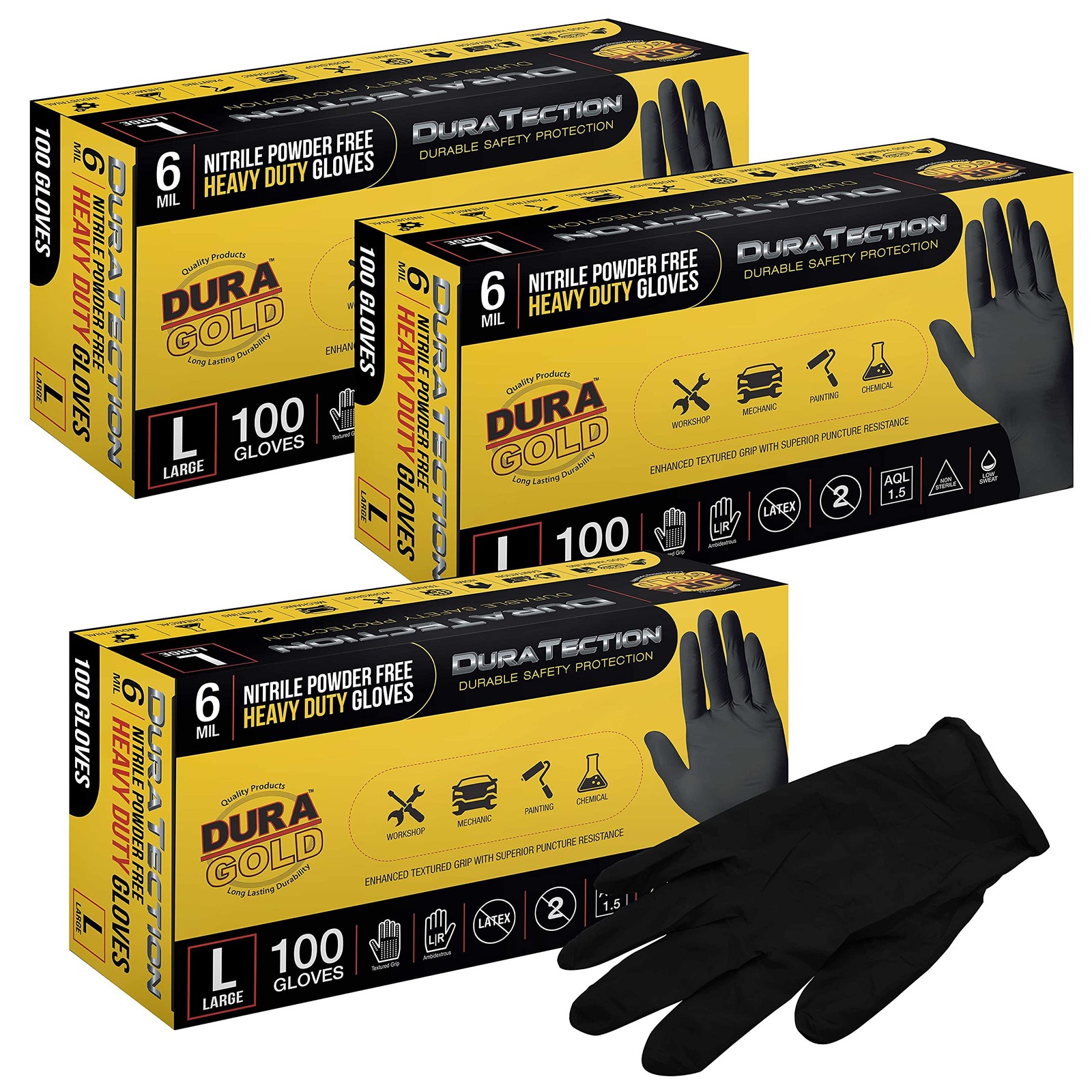 HD Black Nitrile Disposable Gloves, of 100, Size Large, 6 Mil – Latex , , Tex…