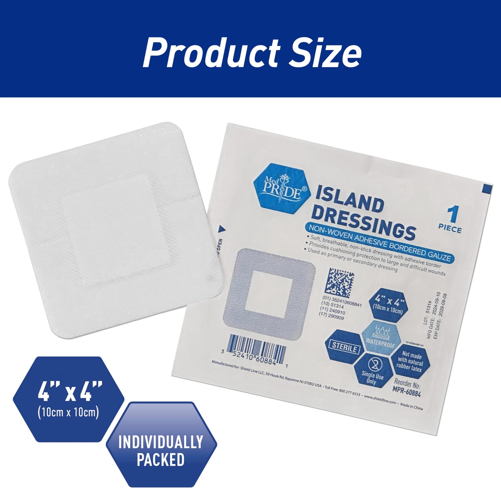MED Pride Bordered Gauze-Island Dressing 4” x 4”| 25 Individually x