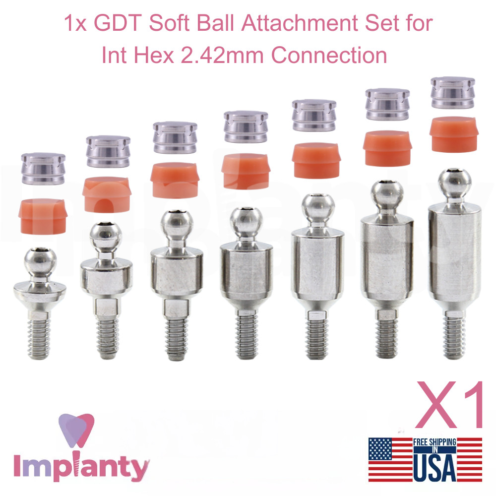 1x Dental Ball Attachment Soft Silicone Set Titanium Int Hex 2.42mm System