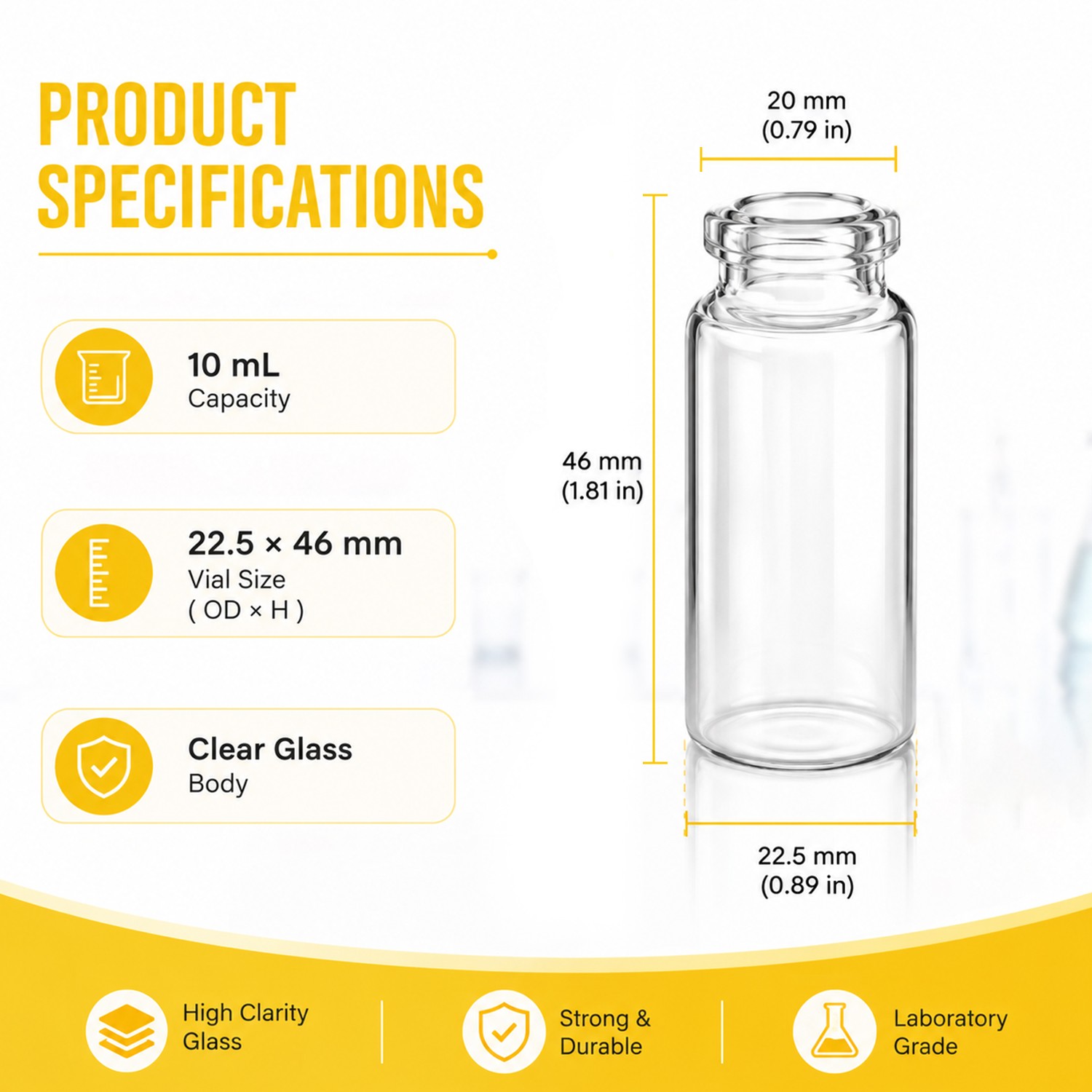 1000PCS 10ml Lab Vials Headspace Vials Glass Vials Clear 20mm Crimp top Flat