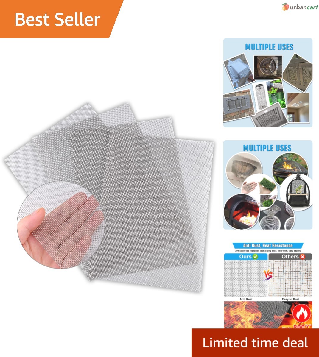 4-Pack Stainless Steel Woven Wire Mesh – Rustproof, Heat-Resistant, Versatile…