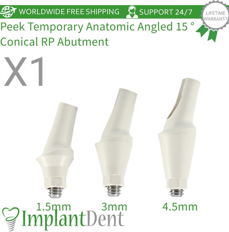 1x Peek Temporary Anatomic Angled 15°Prosthetic Dental Fixture Conical RP 2.65mm