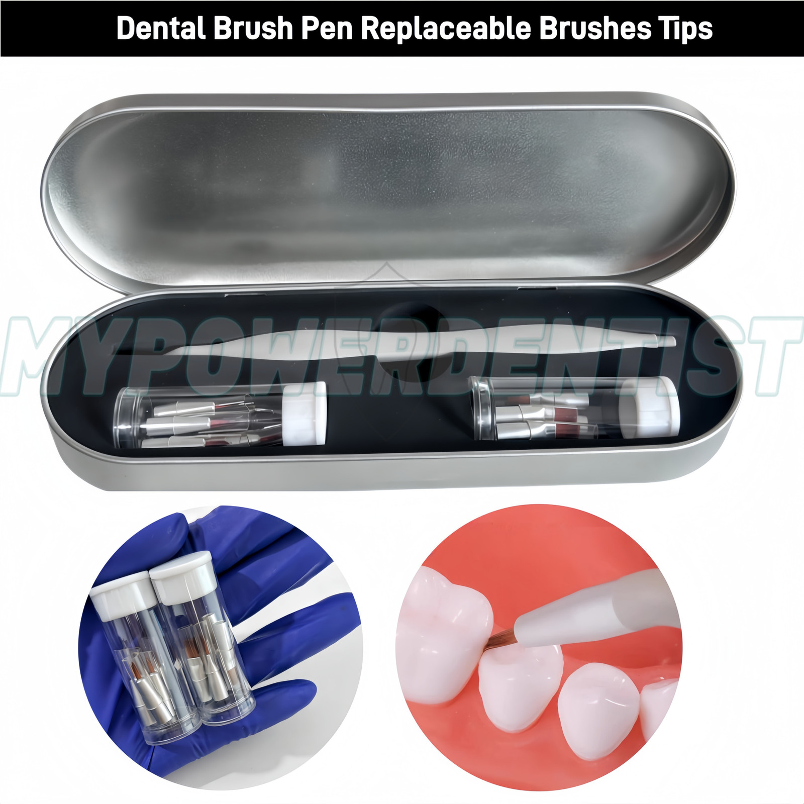 Dental Resin Brush Pen Mini Micro Replaceable Brushes Head Straight/Curved