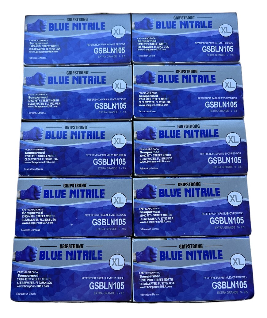 1000 Sempermed 10 Packs Of 100 Blue Nitrile Latex Gloves X-Large Powered-Free