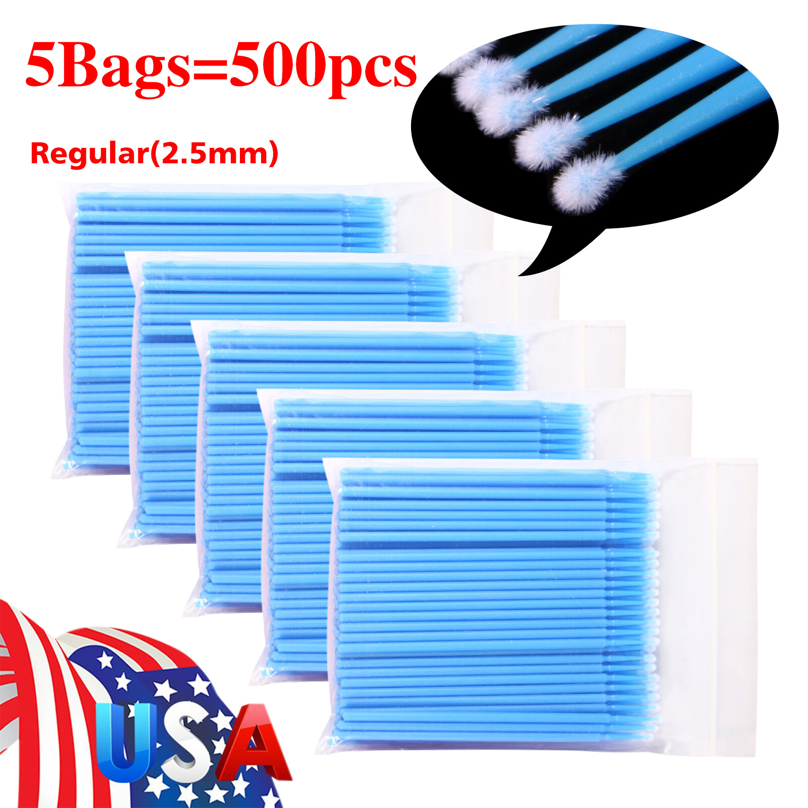 Micro Brushes Applicators Microbrush Dental Eye Regular 2.5mm Blue 100pcs/bag