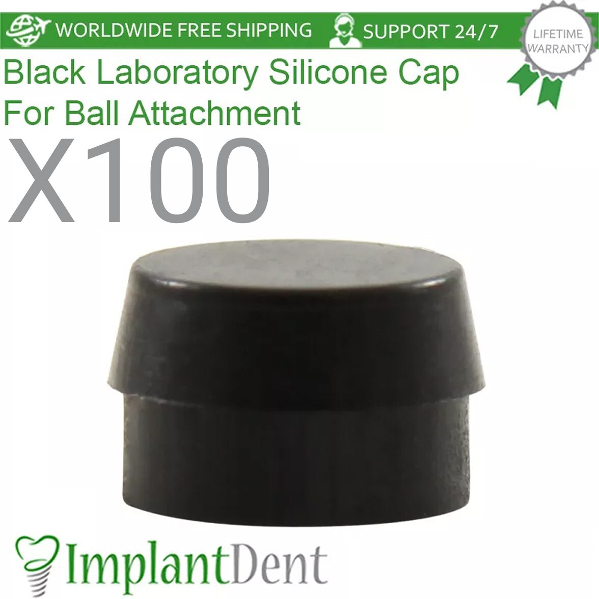 100x Black Lab Silicone Cap for Ball Attachment Dental Prosthetics Accessories