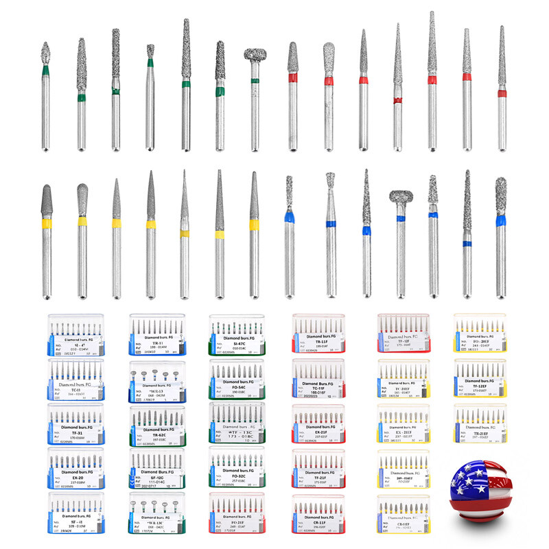28 Types Dental Diamond Burs For High Speed Handpiece Friction Grip 1.6mm