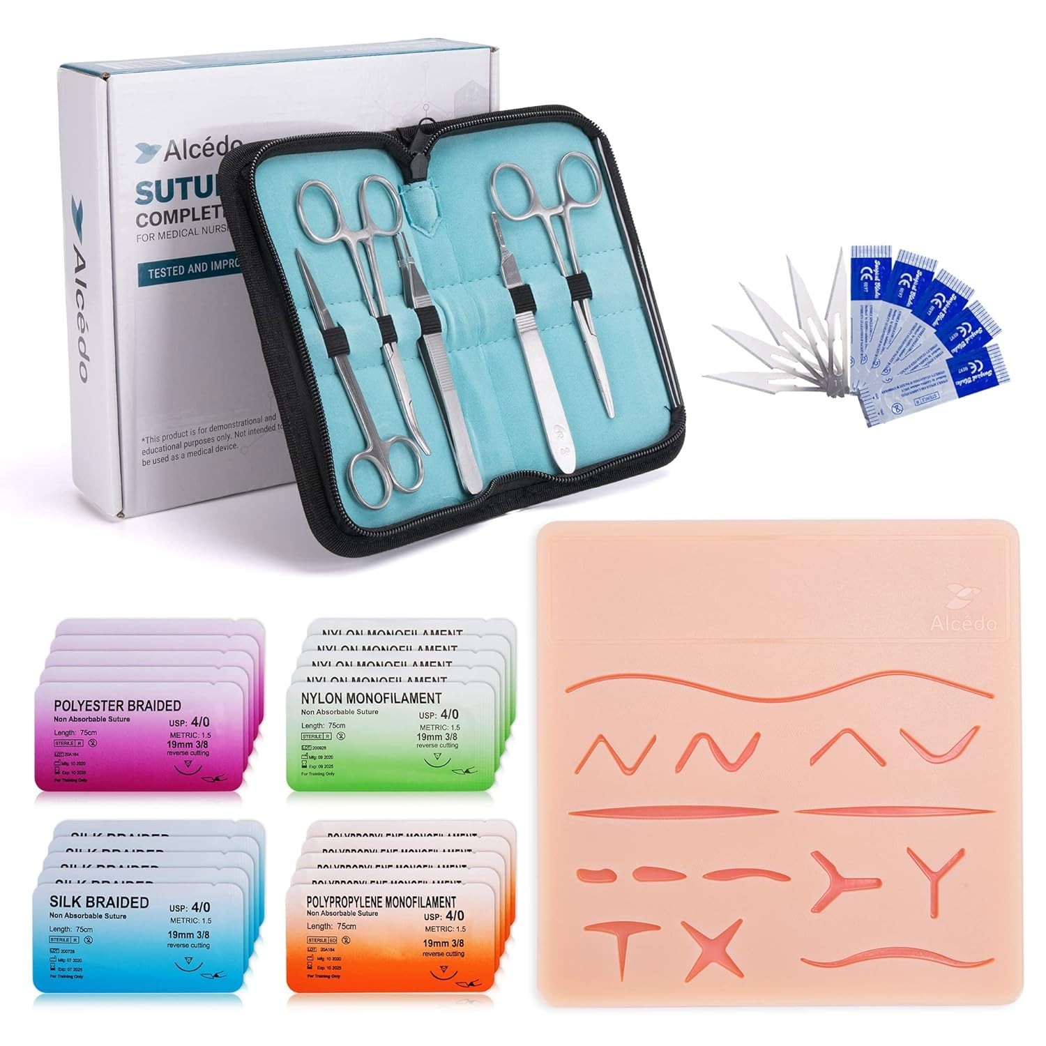 Medical Suture Practice Kit Complete Set with Large Suturing Pad and Tools