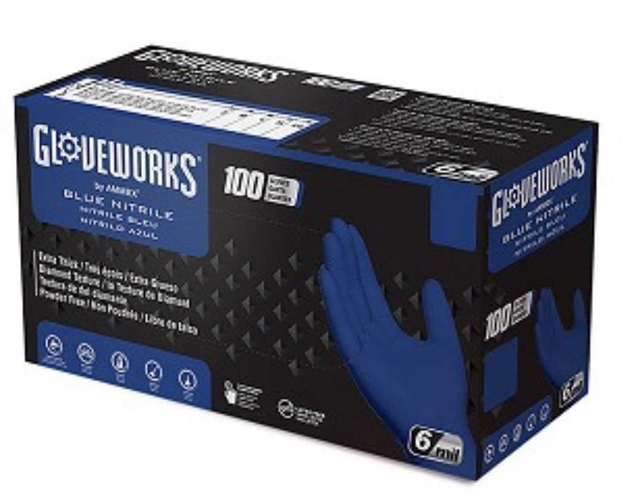 Ammex Gloveworks GWRBN44100 Royal Blue Disposable Nitrile Glove PF 6 Mil Size: M