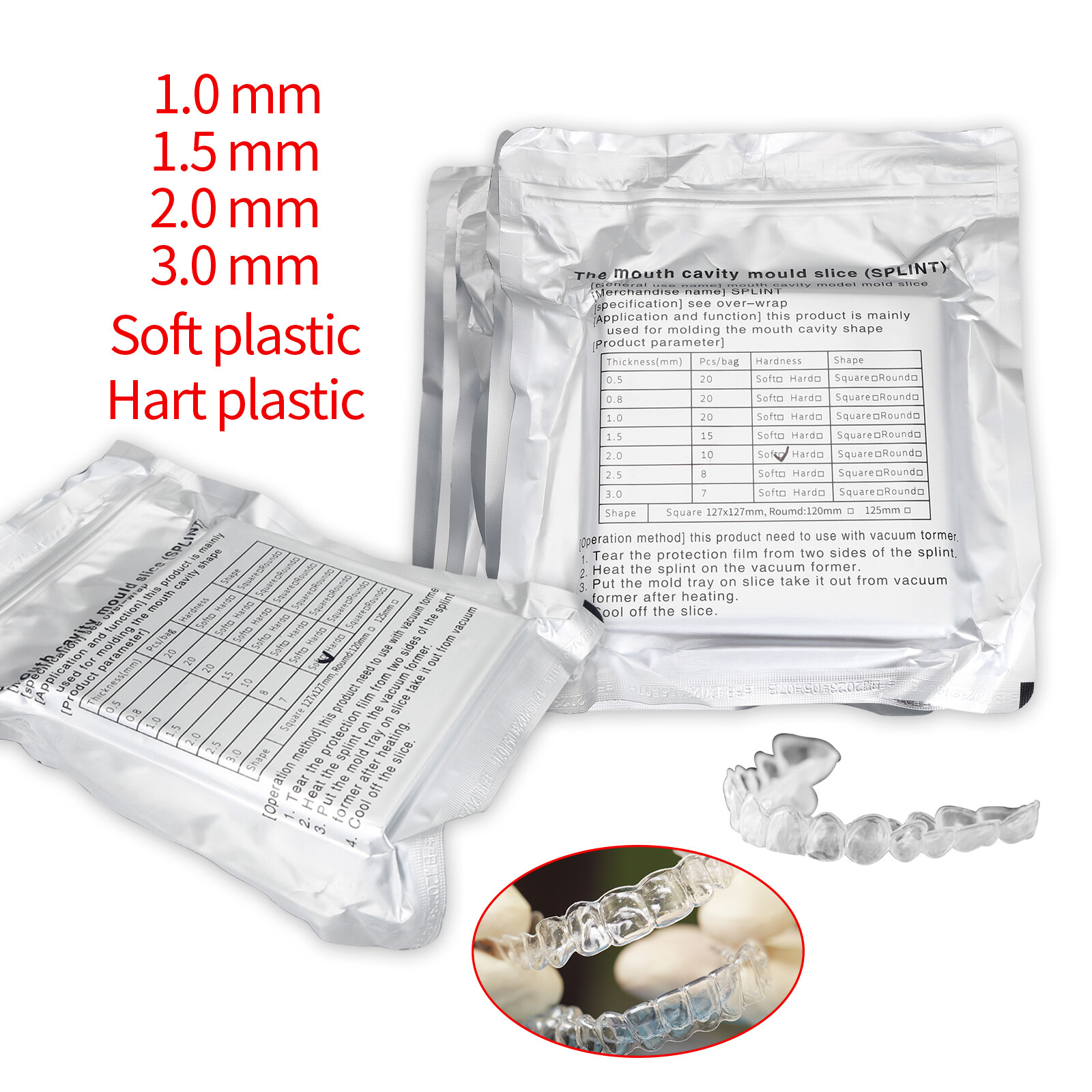 Dental Splint Thermoforming Plastic Material Vacuum Forming Soft/Hard 1.0mm-3 mm