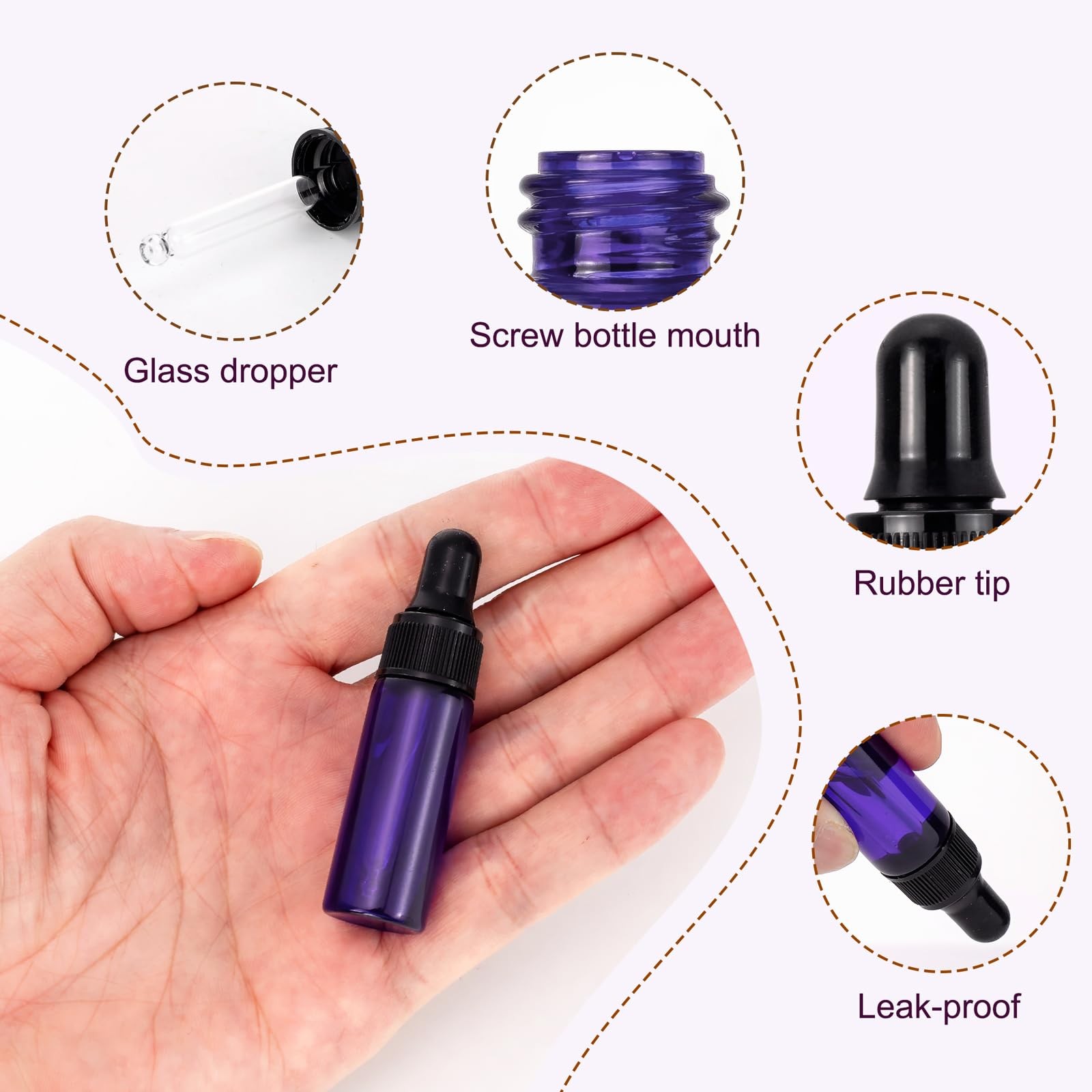 Kesell 5ml Small Dropper Bottles Empty Essential Oil Glass Bottle Purple