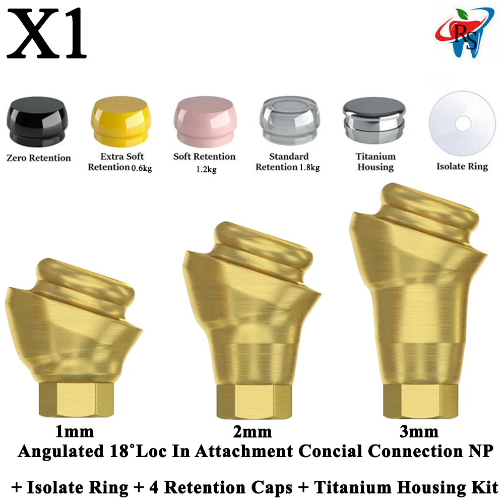 1x Kit Angulated 18˚ Loc In Attachment Conical NP Retention Caps Housing Ring