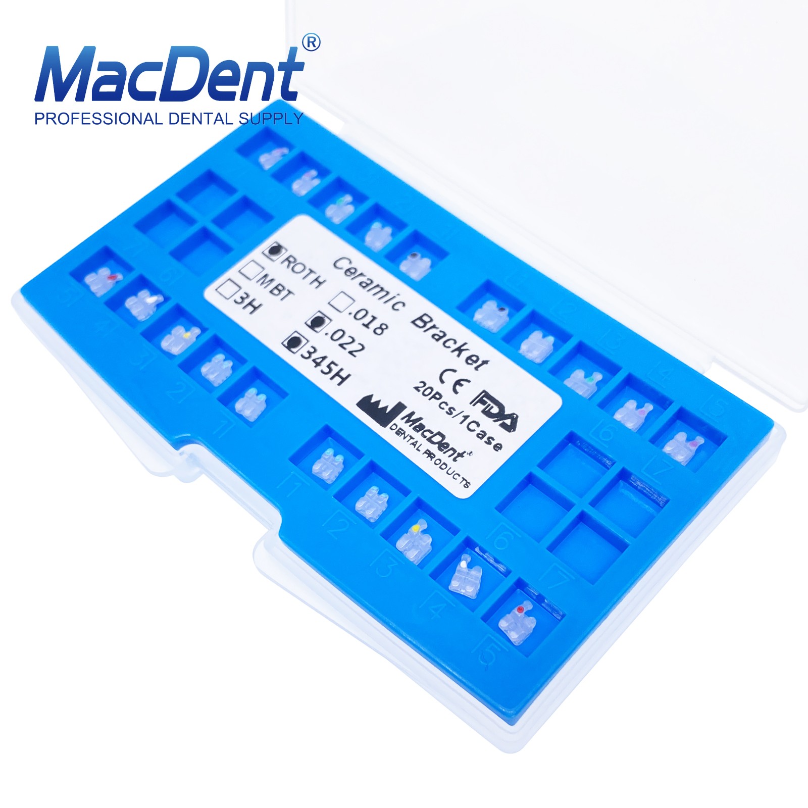 20Pcs Dental Orthodontics Ceramic Brackets Braces Roth/MBT 022/018 Hooks 3-4-5