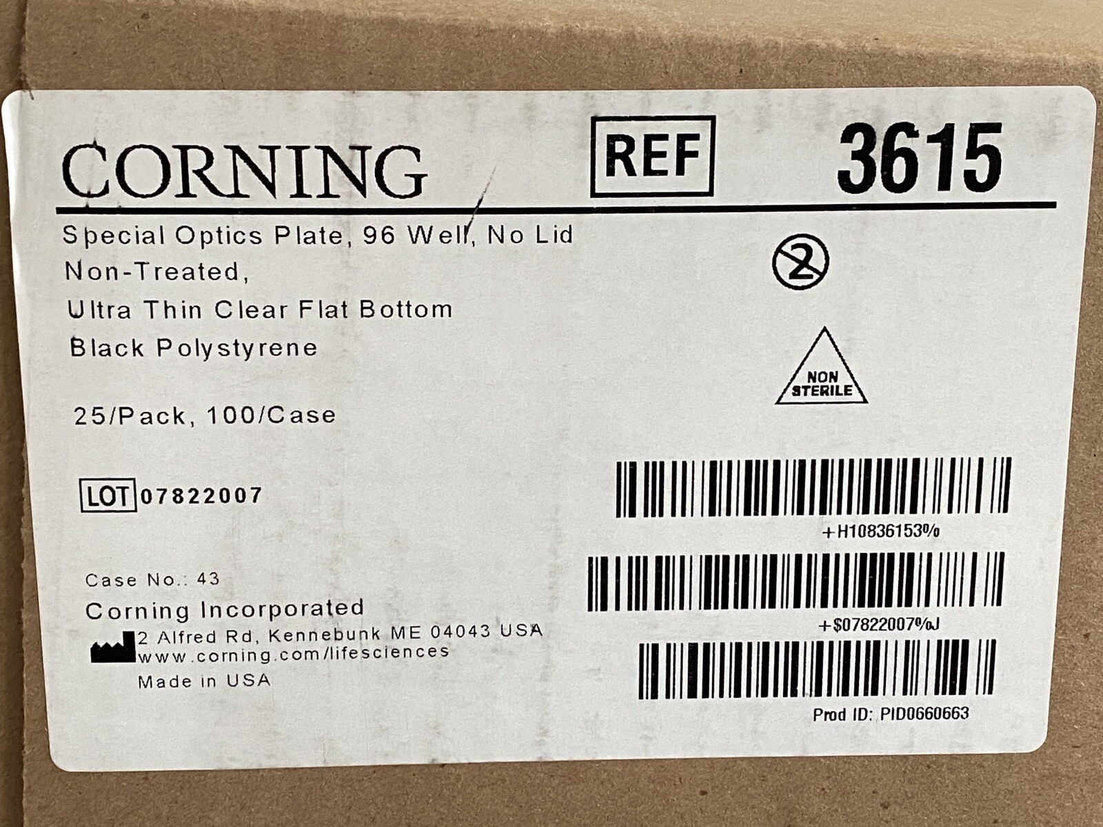 (100/Cs) CORNING 96-Well Special Optics MicroPlates Black Flat Btm No Lid 3615