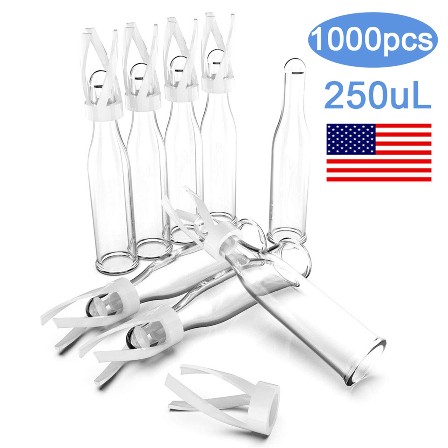1000Pcs 250uL Clear Glass Micro Inserts+Plastic Spring for for 2mL 9-425 Vials