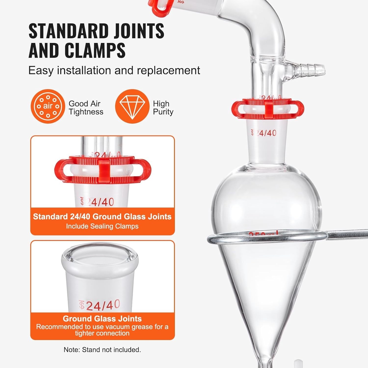 Lab Distillation Kit, 3.3 Boro Lab Glassware Distillation Kit with 24, 40 Joi…