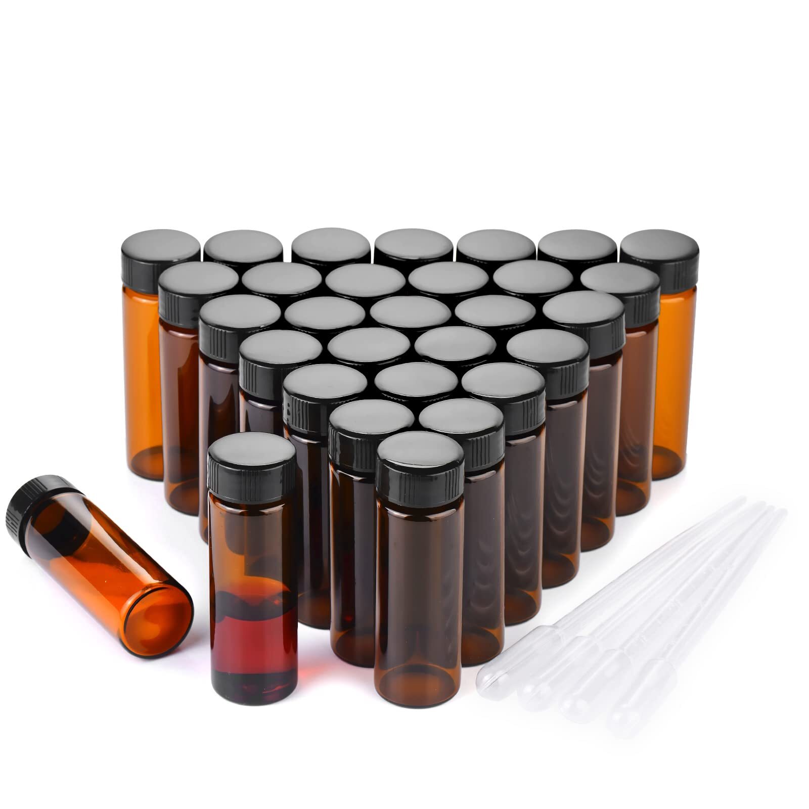 30ml Amber Glass Vials 30pcs with Screw Caps for Samples or Storage
