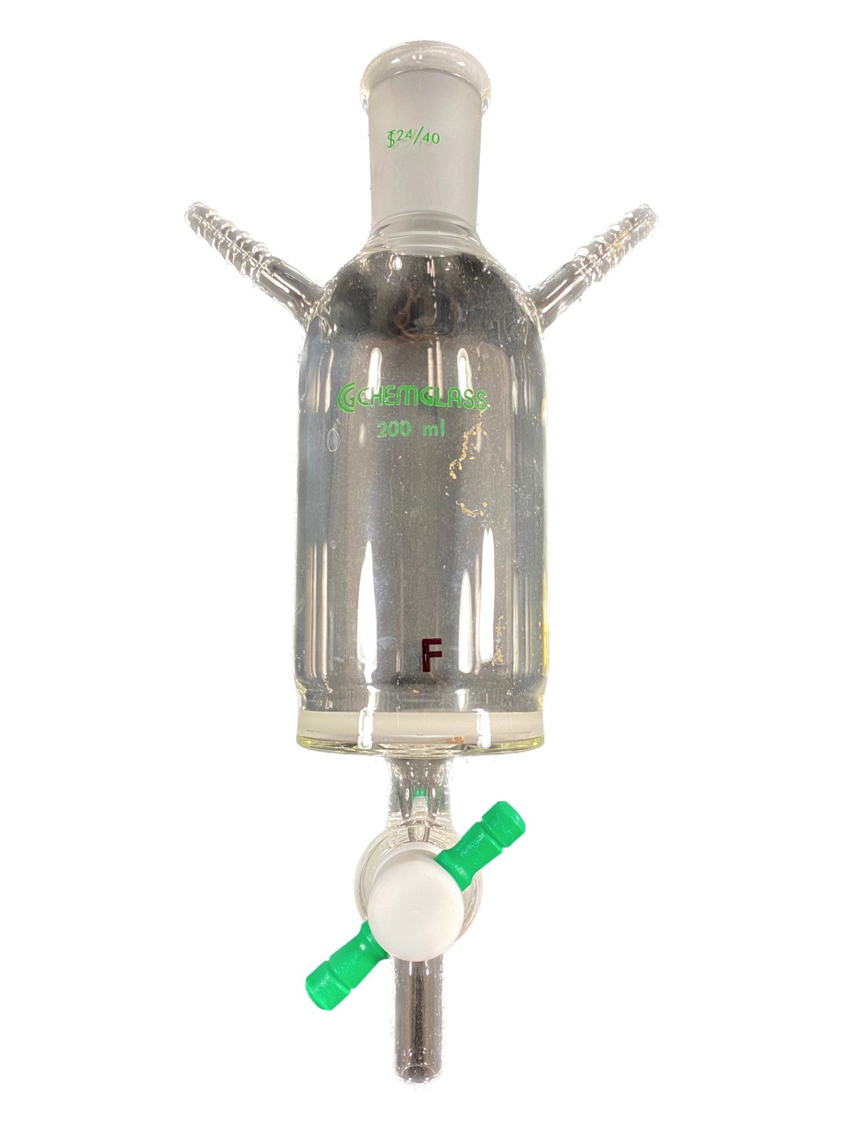 CHEMGLASS Glass 200mL 24/40 Joint Fine Frit Solid Phase Peptide Synthesis Vessel