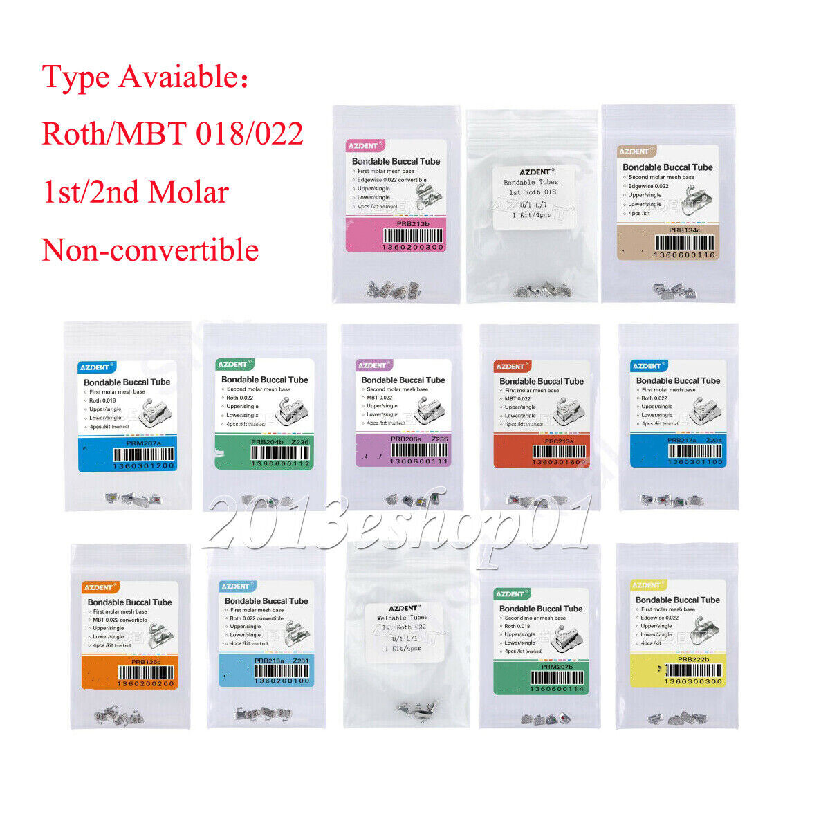 10Pack Orthodontic Brackets Buccal Tubes Roth/MBT 018/022 1st/2nd Molar Non-Conv