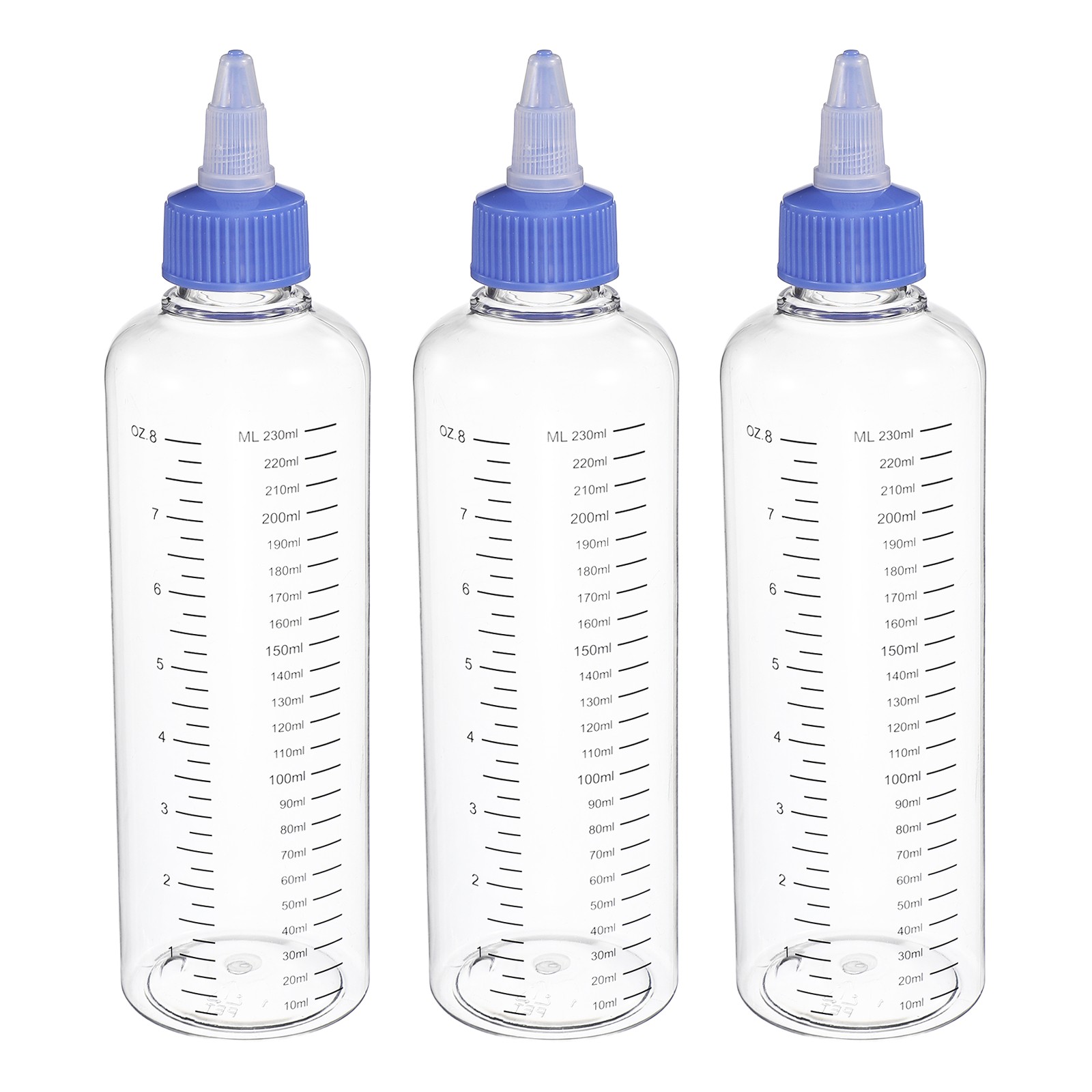 3 Pcs 230ml (8oz) Plastic Dispensing Bottle with Twist Cap, Transparent/Blue