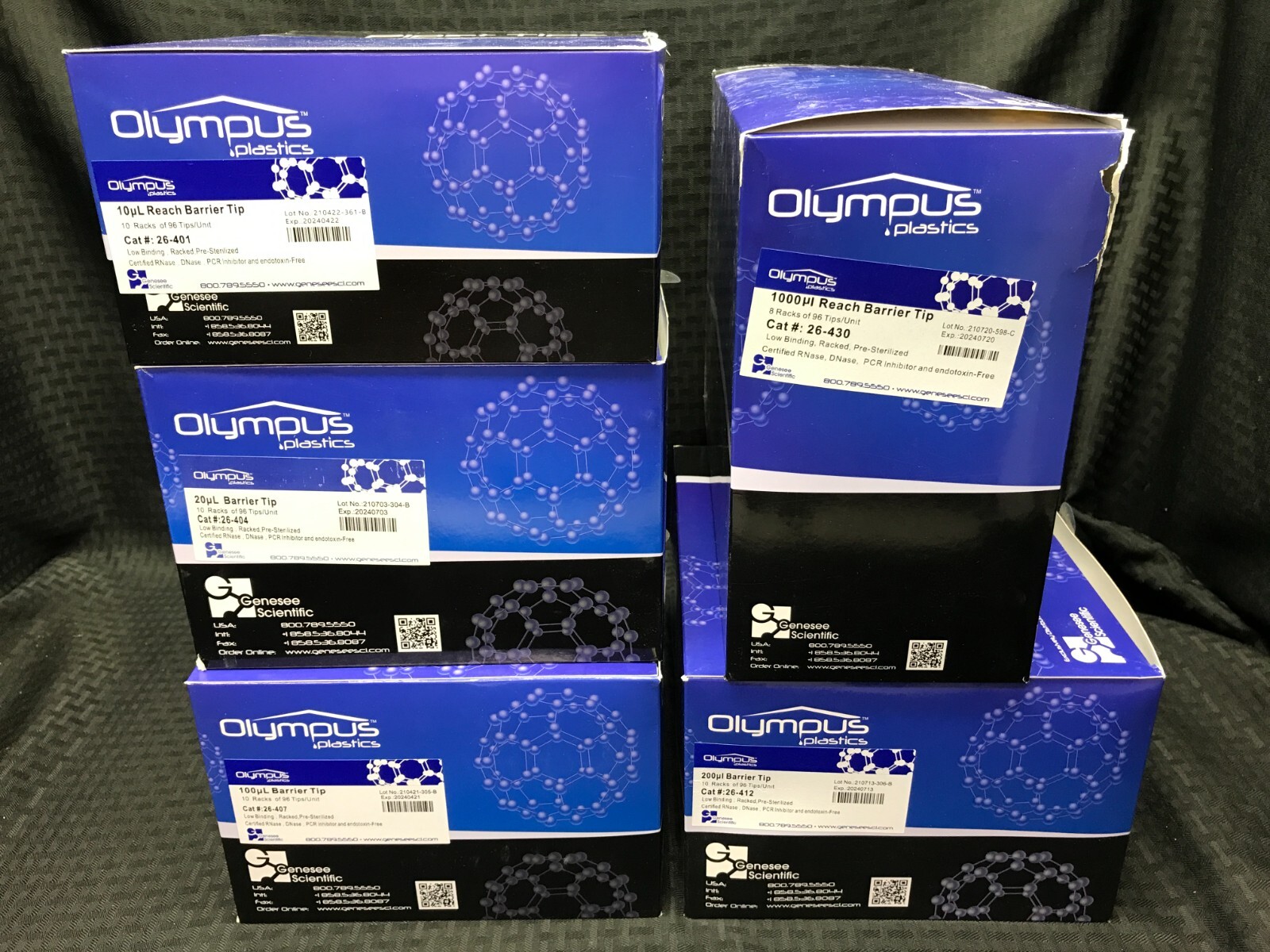 OLYMPUS Plastics 10, 20, 100, 200, 1000uL Barrier Pipette Tips 96/Rack Sterile