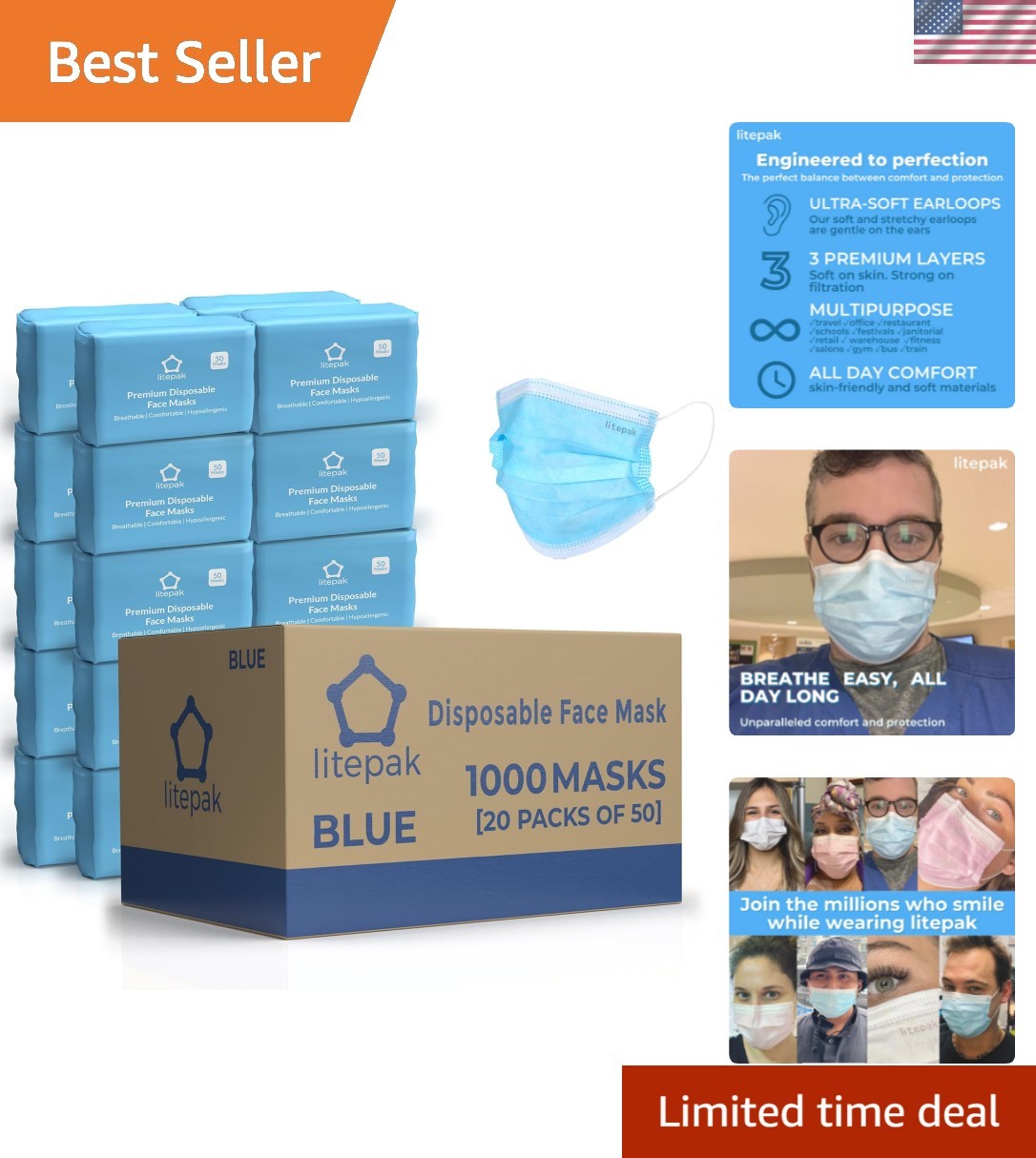 Disposable Face Masks – 1,000 PCS – for Home & Office – Breathable & Comforta…