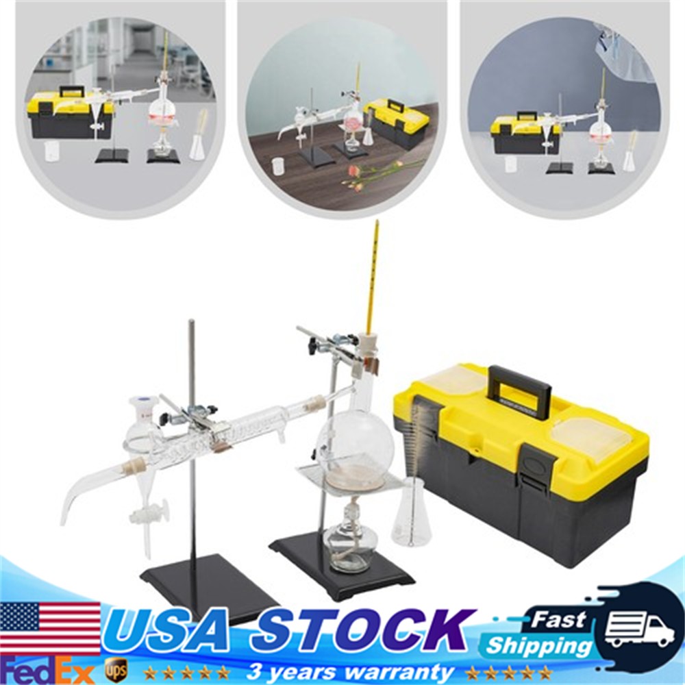 Essential Oil Steam Distillation Kit Apparatus Lab Glassware Distillation Kit US