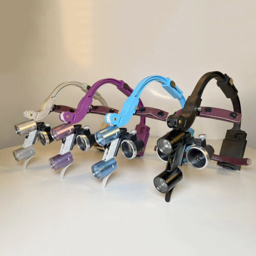 Dental Headband 5W LED Head Light 2 Leds with 3.5X Binocular Loupes + Box Purple