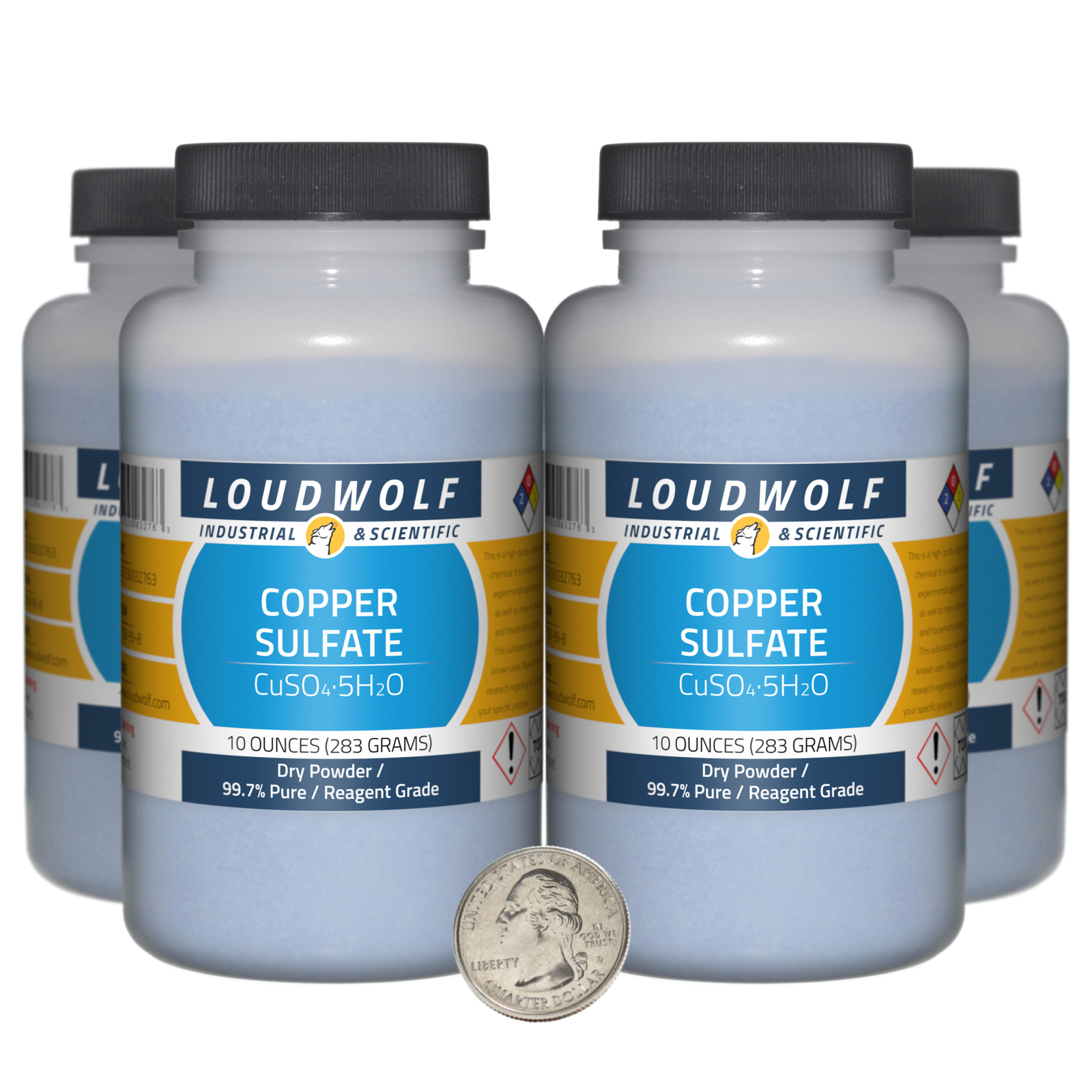 Copper Sulfate / 2.5 Pounds / 4 Bottles / 99.7% Pure Reagent Grade / Dry Powder
