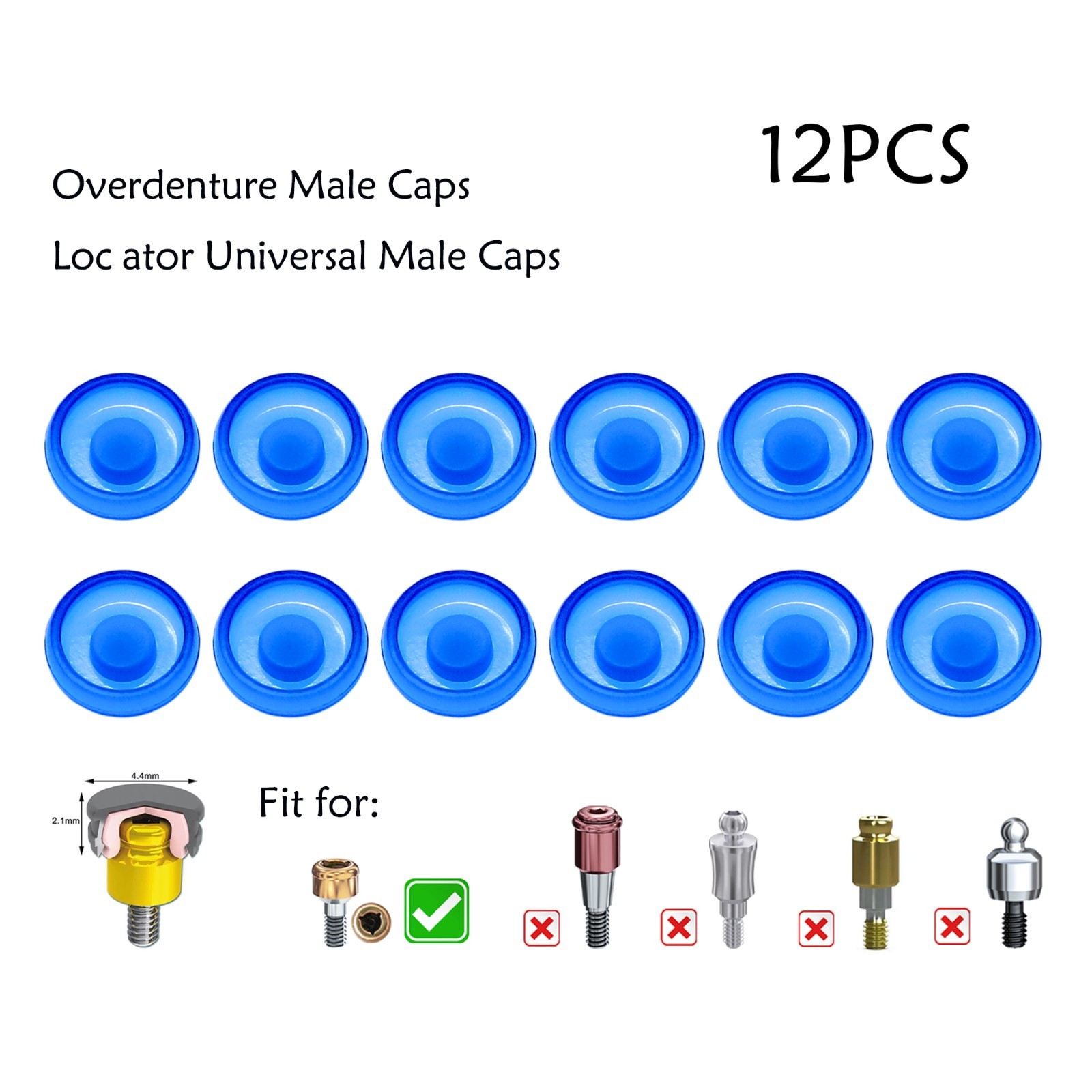 12Pcs US Dental Zest Locator Overdenture Retention Male Caps Replacement Inserts