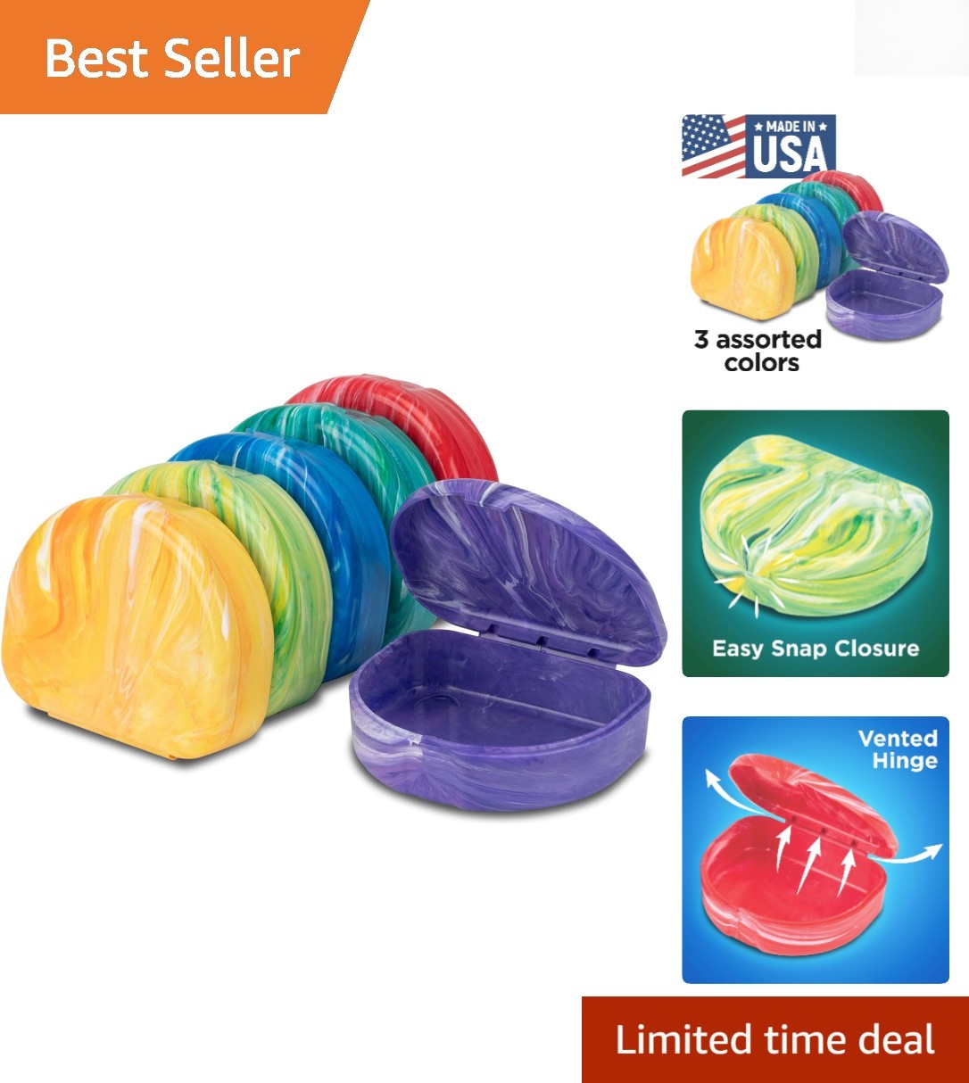 3 Pack Assorted Marble Retainer Cases – Perfect for Aligners & Mouth Guards
